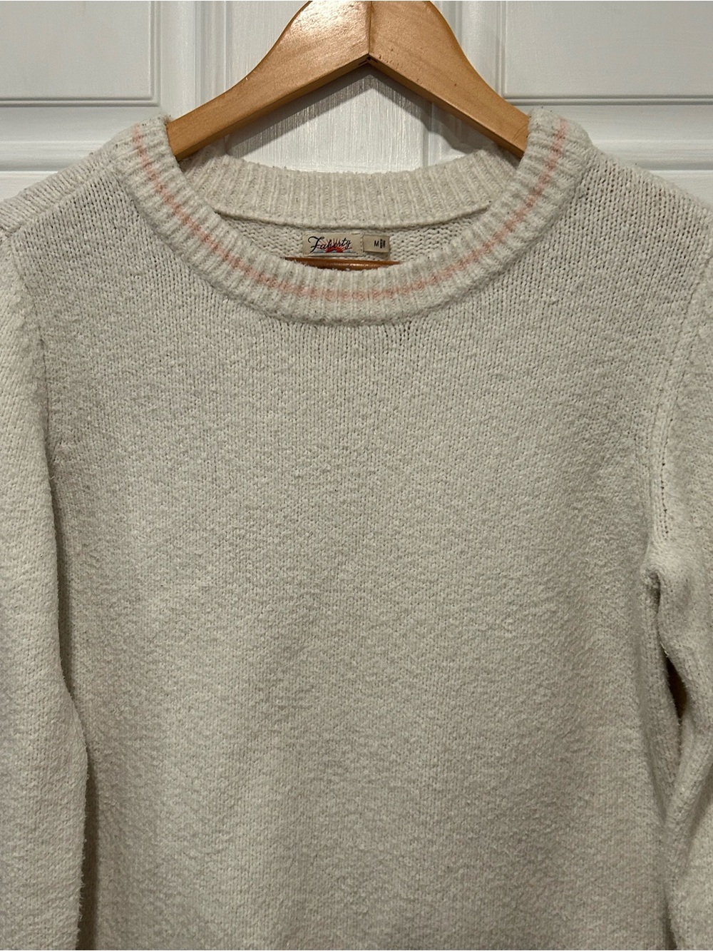 Faherty Serene Tipped Organic Cotton Knit Crew Neck Sweater Ivory/Pink - Medium - Picture 4 of 9